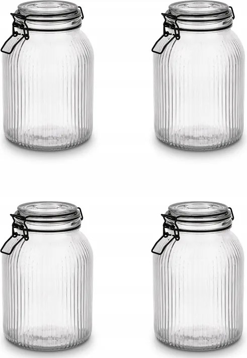 4x Üveg tároló ételtároló tészta gomba keksz 1,9 L Csipesz