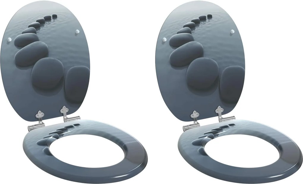 vidaXL Lágy záródású WC ülőke 2 pcs Szürke 44 x 38 cm MDF lap