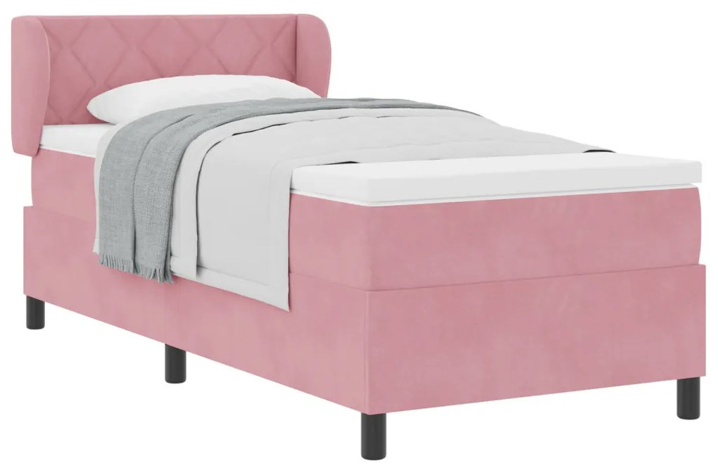 Boxspring Ágy Matrac Rózsaszín 90x190 cm Bársonyos