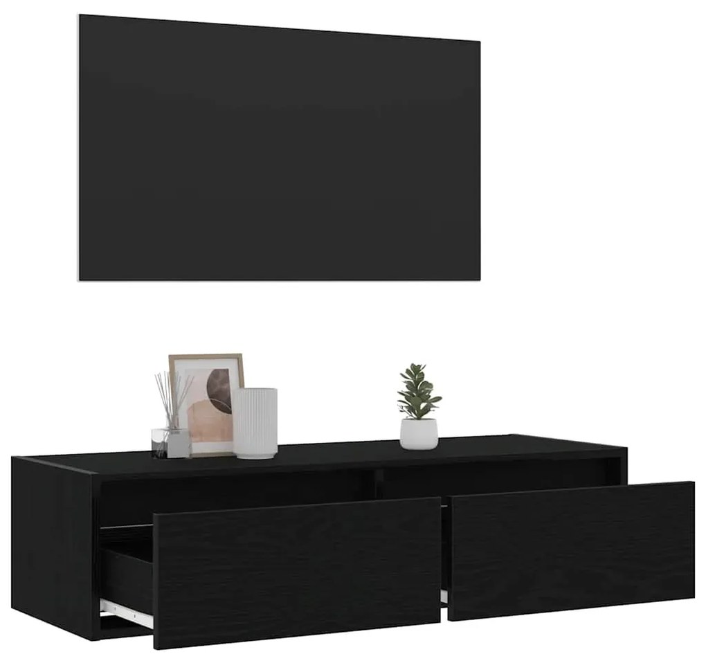 TV szekrény LED világítással fekete tölgy 100X35,5x25 cm
