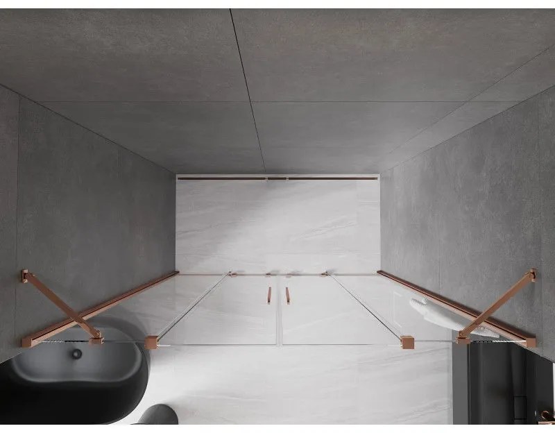 Mexen Velar Duo, nyitható tolóajtó 180x200 cm, 8mm átlátszó üveg, rózsa arany, 871-180-000-02-60