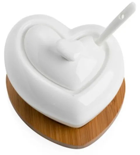 Heart porcelán cukortartó kiskanállal, bambusz alátéttel - Brandini