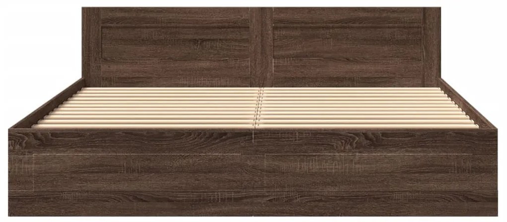 barna tölgy színű szerelt fa ágykeret fejtámlával 200 x 200 cm