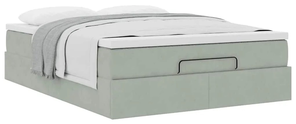 Ottomán ágykeret matraccal világosszürke 140x190 cm bársony