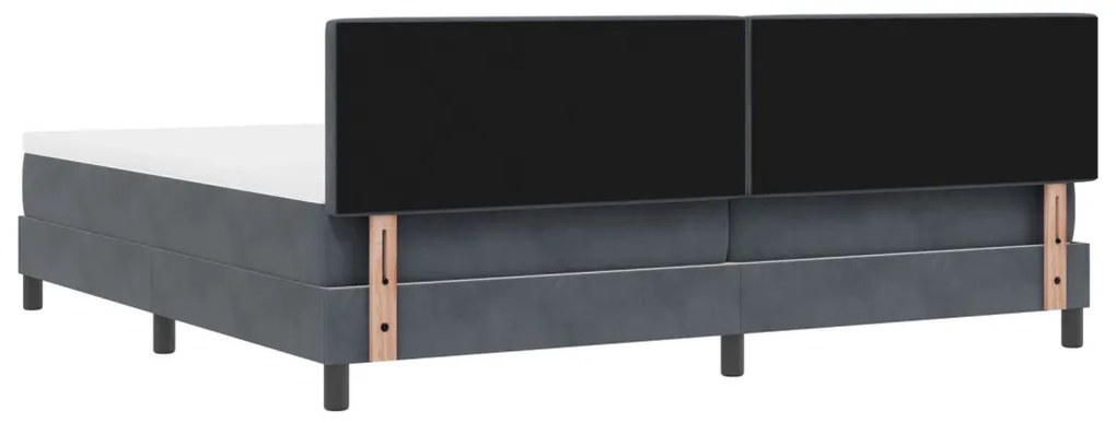 Boxspring Ágy Mattal és LED Világítással Sötét Szürke 200x200 cm Bársony
