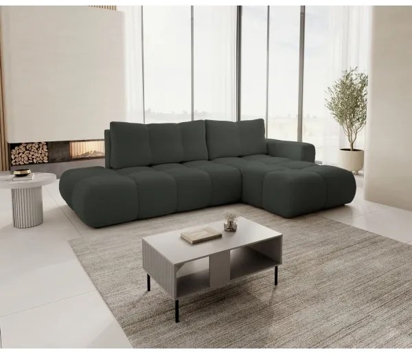 Ággyá alakítható, jobb oldali, L-alakú kárpitozott ülőgarnitúra ALMADA, antracit, tárolóhellyel