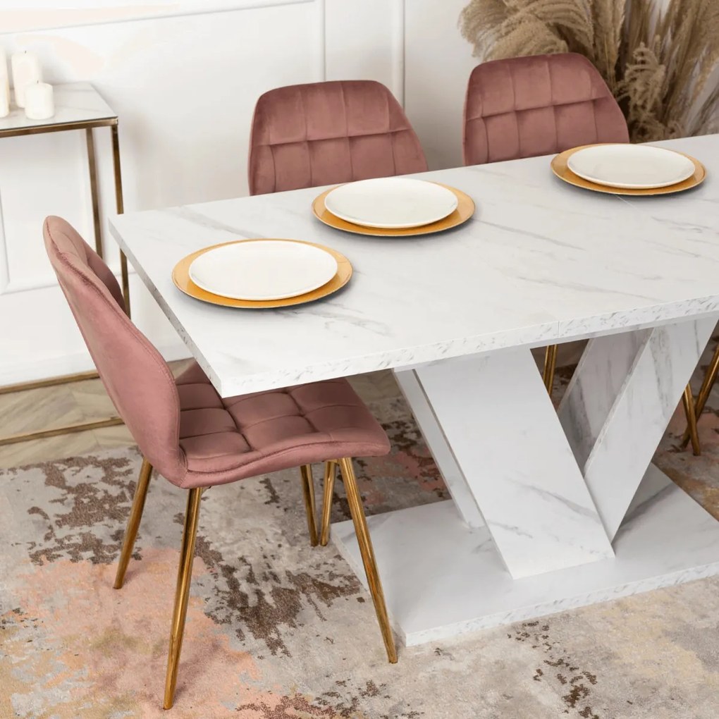 Bővíthető étkezőasztal 120–160 cm fehér márvány hatású kivitelben - CLARK