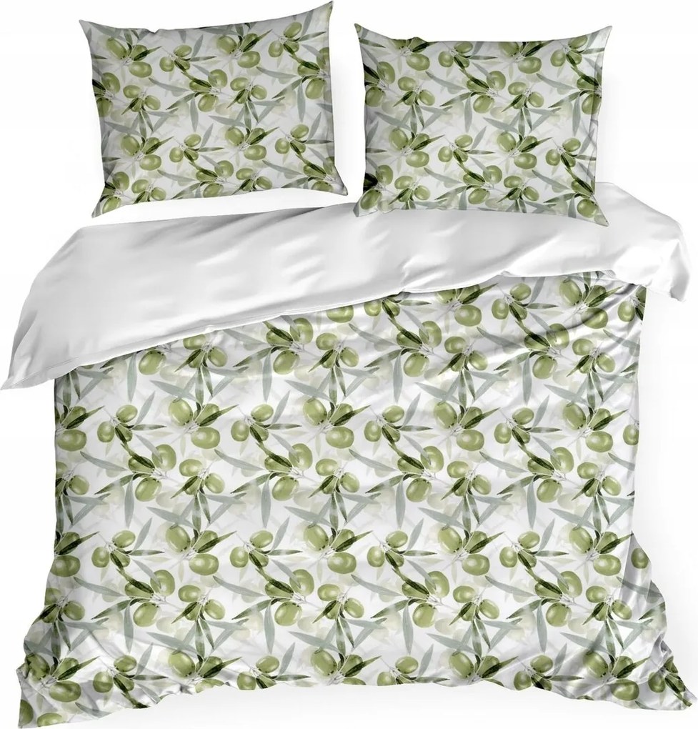 Szatén ágyneműhuzat 220x200 Olíva zöld/fehér