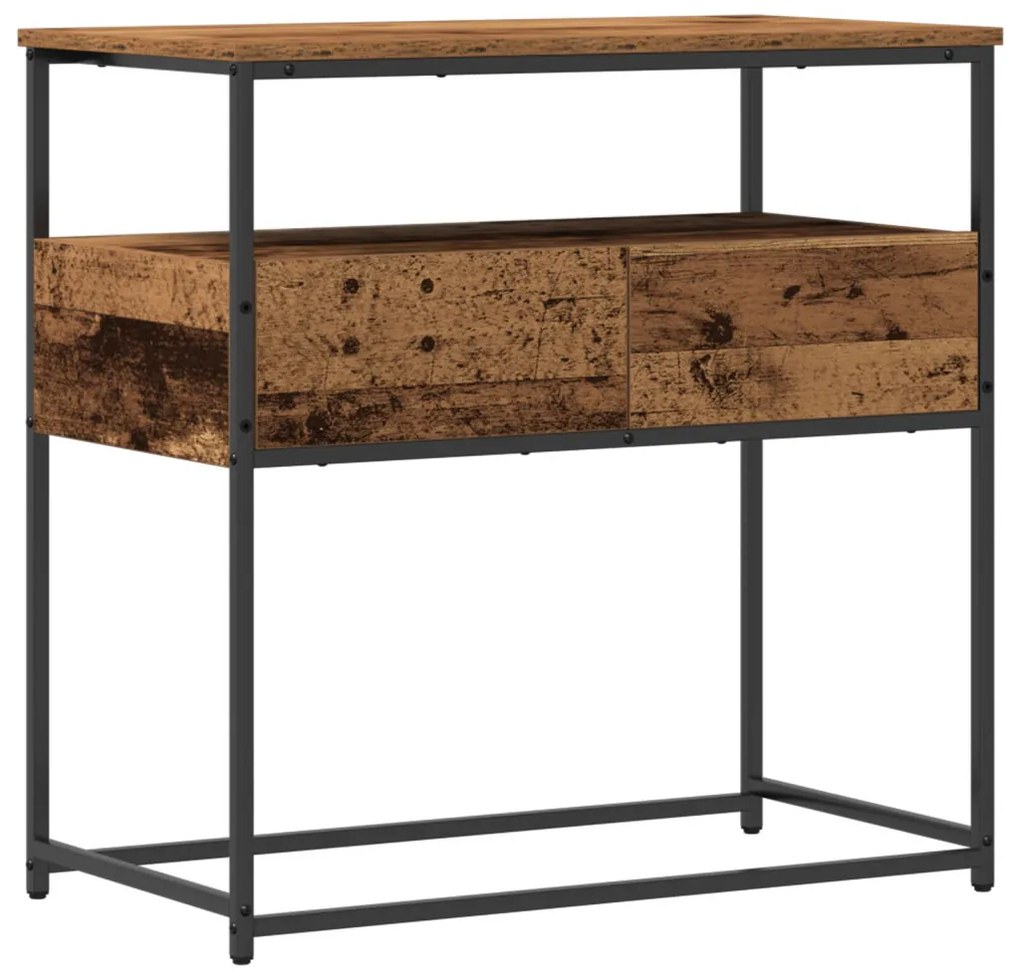 Konzol Asztal Régi Fa 75x40x75 cm Mérnöki Fa és Acél
