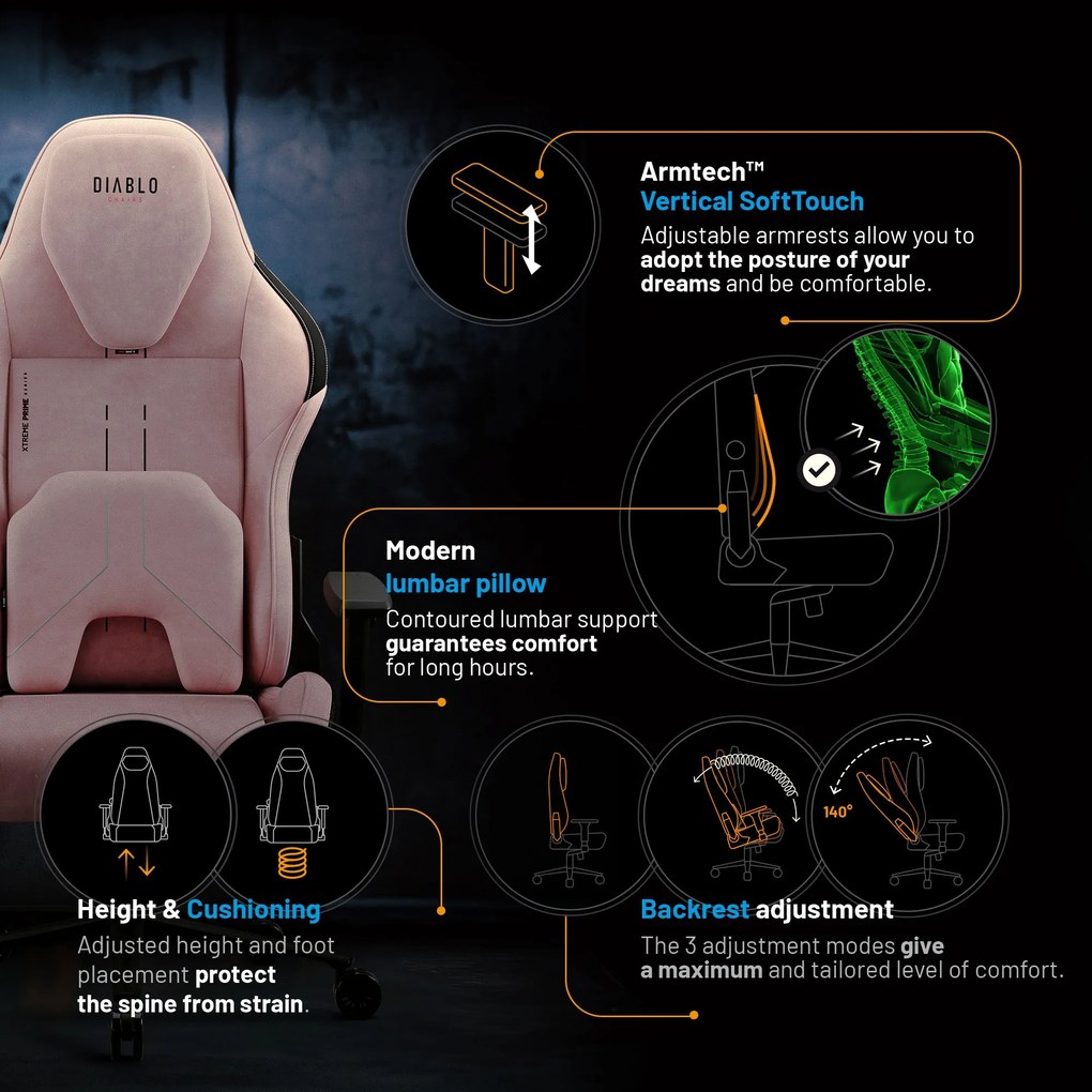 Gamer szék Normal Size, fekete-rózsaszín: Diablo X-One Prime Akira Pink