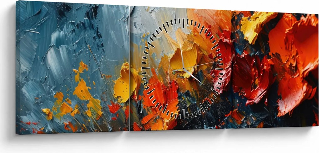 Kép - Virágok absztrakt festménye III. (órával) (90x30 cm)