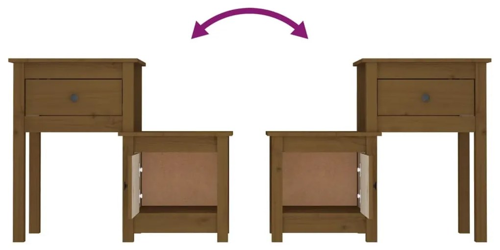 Mézbarna tömör fenyőfa éjjeliszekrény 79,5 x 38 x 65,5 cm