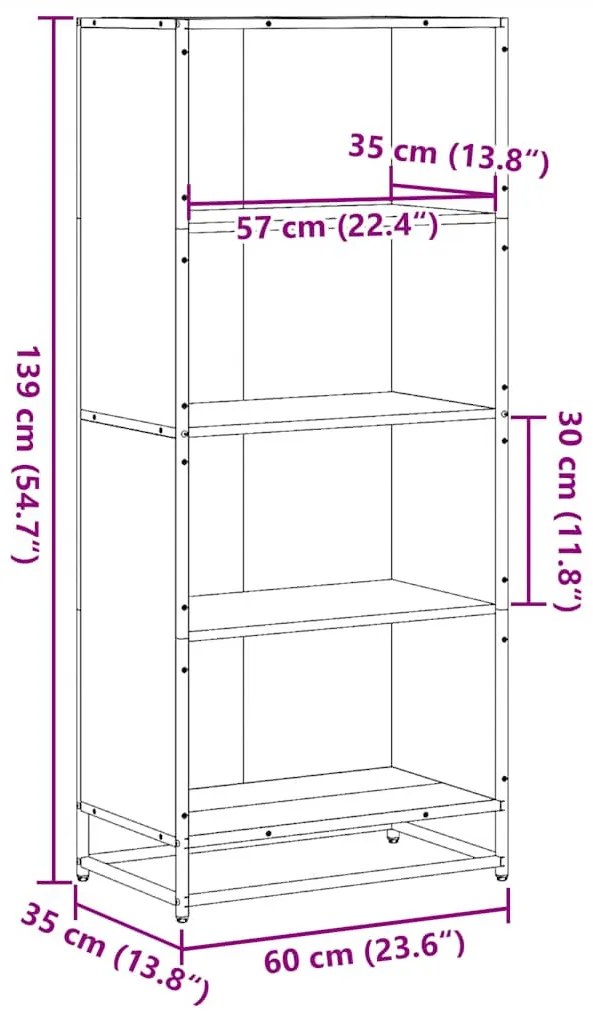 barna tölgy színű szerelt fa könyvszekrény 60 x 35 x 139 cm