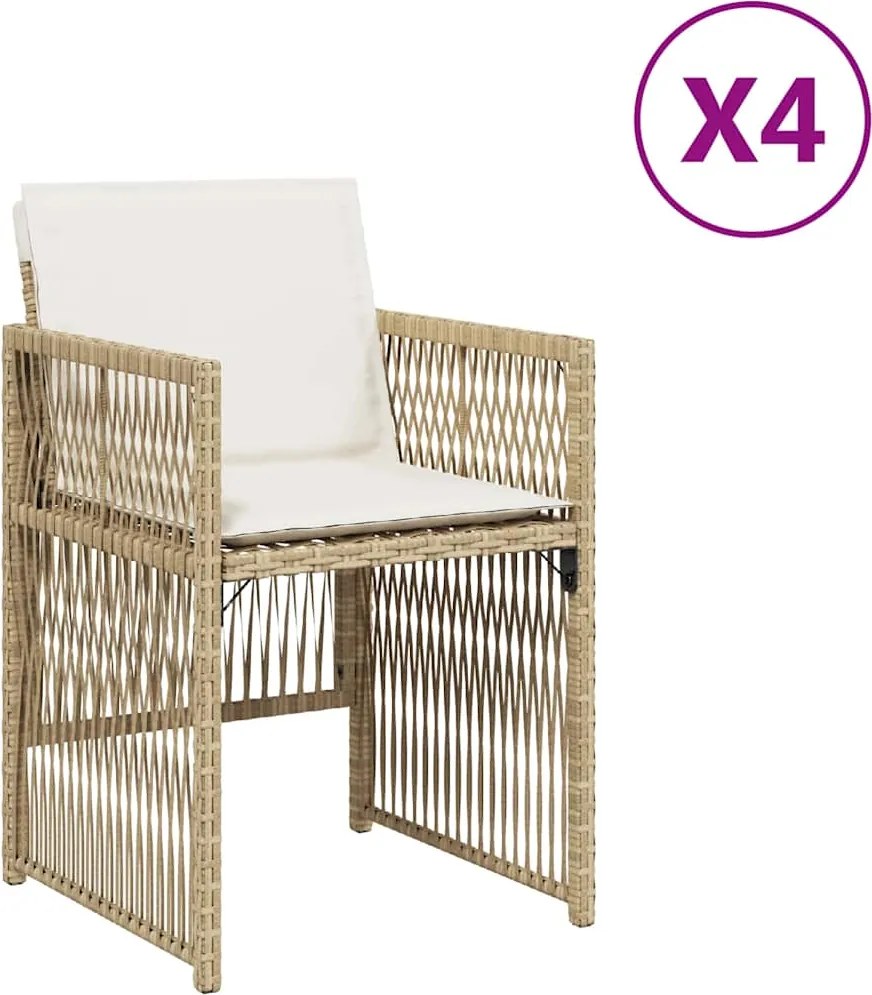 vidaXL 4 db bézs polyrattan kerti szék párnával