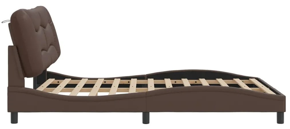 barna műbőr ágykeret LED-világítással 160 x 200 cm