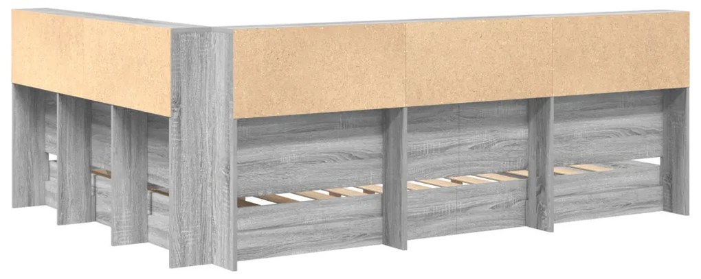 vidaXL Könyvespolcos Ágy tárolóval Szürke sonoma 140 x 200 cm Faanyag