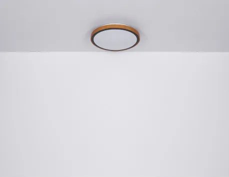 Globo 41764-24 Mennyezeti lámpa, matt fekete fém, barna fa, akril fehér, lépcsős kapcsoló, 3000-4500-6000K kapcsoló a terméken, ø: 437mm, M: 110mm, inkl.LED 24W 230V,1000lm, CCT 3000/4500/6000K