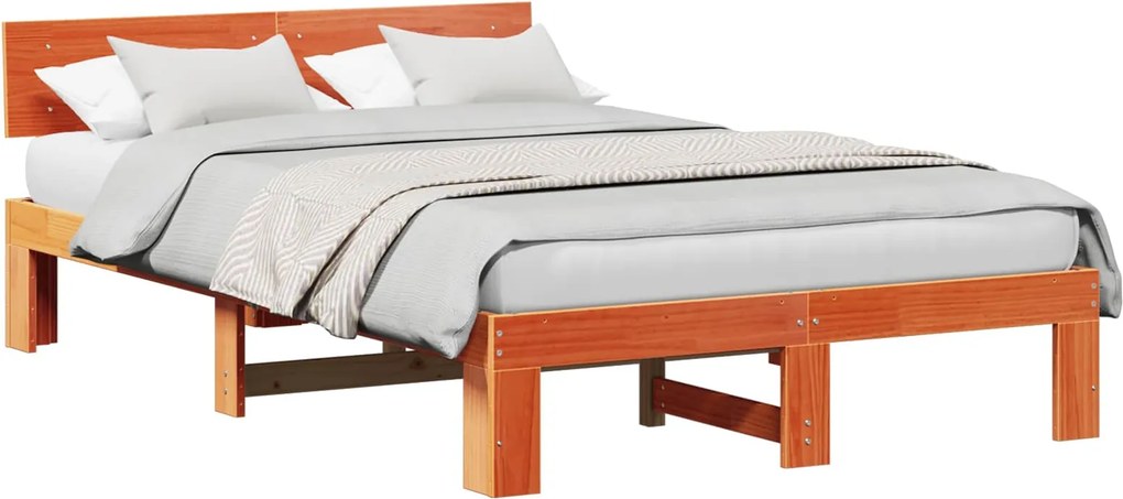 vidaXL Ágykeret fejtámlával Faggyú barna 140 x 190 cm Tömör fenyőfa