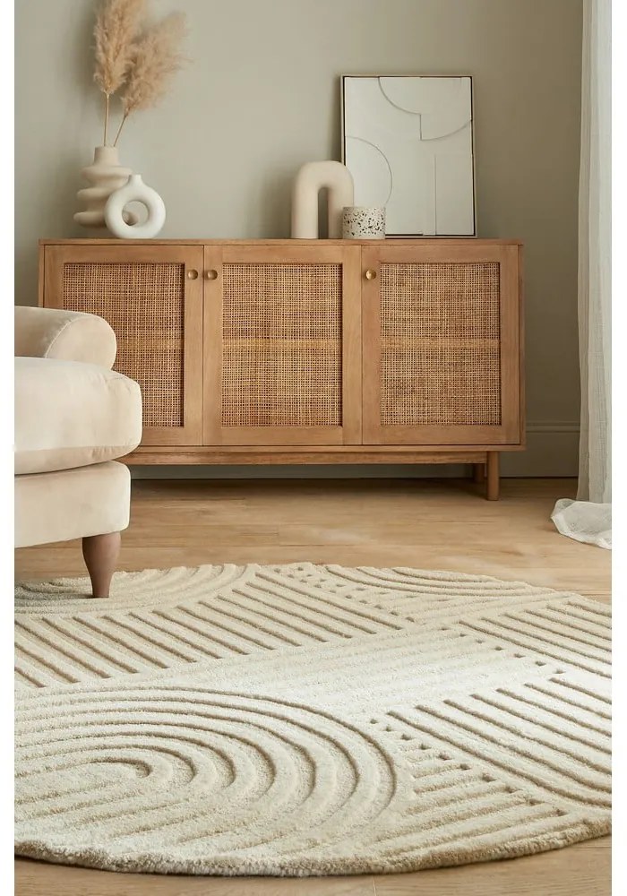 Bézs gyapjú kerek szőnyeg ø 160 cm Zen Garden - Flair Rugs