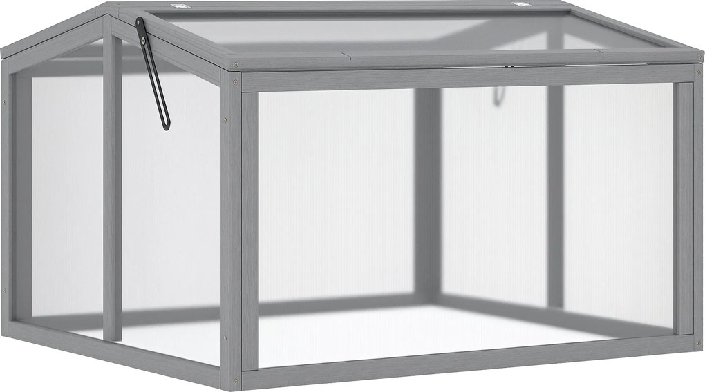 Outsunny Hidegkeretű Üvegház Ültetőágy Fedéllel, Fából és Polikarbonátból, Időjárásálló, Világosszürke, 90 x 80 x 58 cm | Aosom