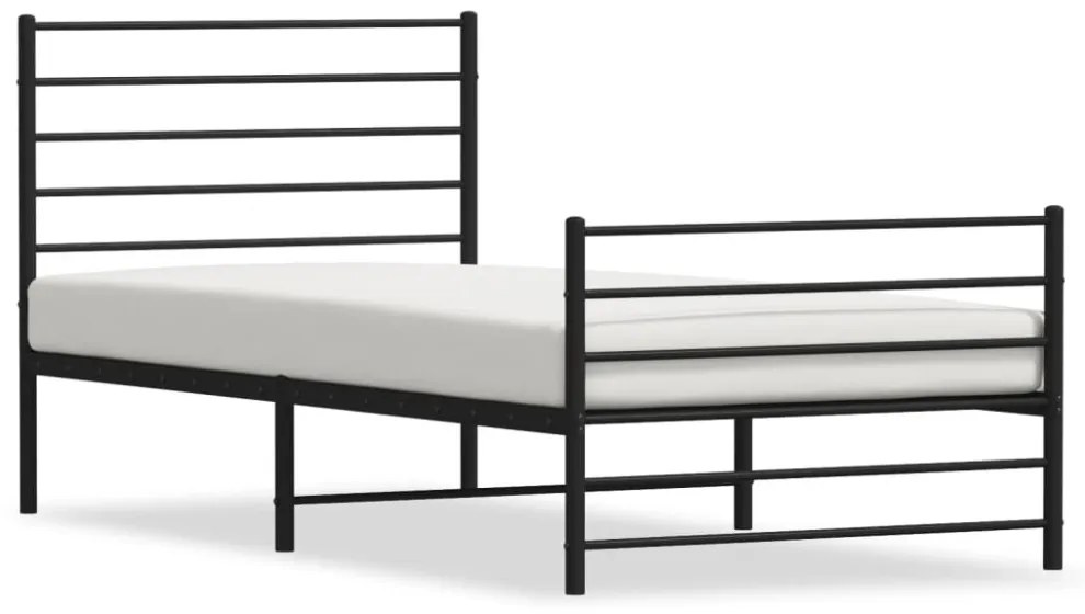 fekete fém ágykeret fej- és lábtámlával 90 x 200 cm