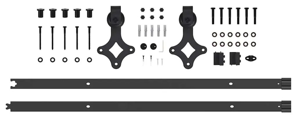 Fekete acél tolóajtó fémszerelék készlet 213,5 cm