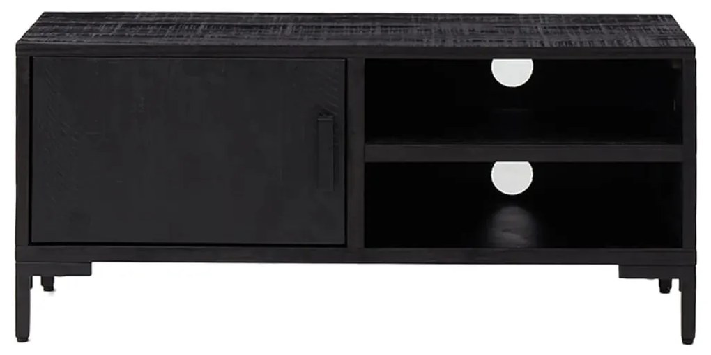 fekete tömör újrahasznosított fenyőfa TV-szekrény 90x30x40 cm