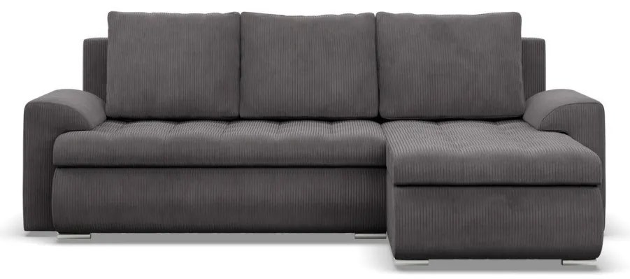 Tokio sarokkanapé, 2 ágyneműtartóval, kordbársony, jobboldali, szürke