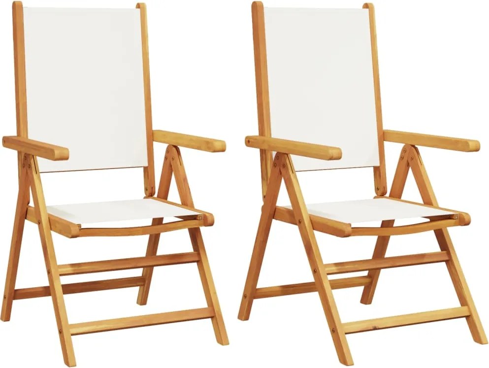 vidaXL 2 db krémfehér tömör akácfa és szövet kerti szék