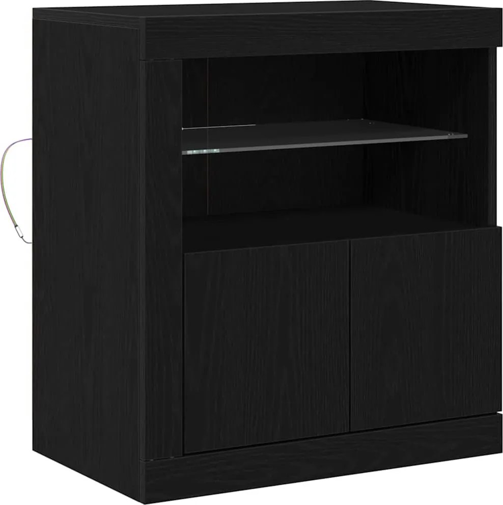 vidaXL LED tálaló LED -es lámpákkal Fekete 60,5 x 37 x 67 cm Faanyag