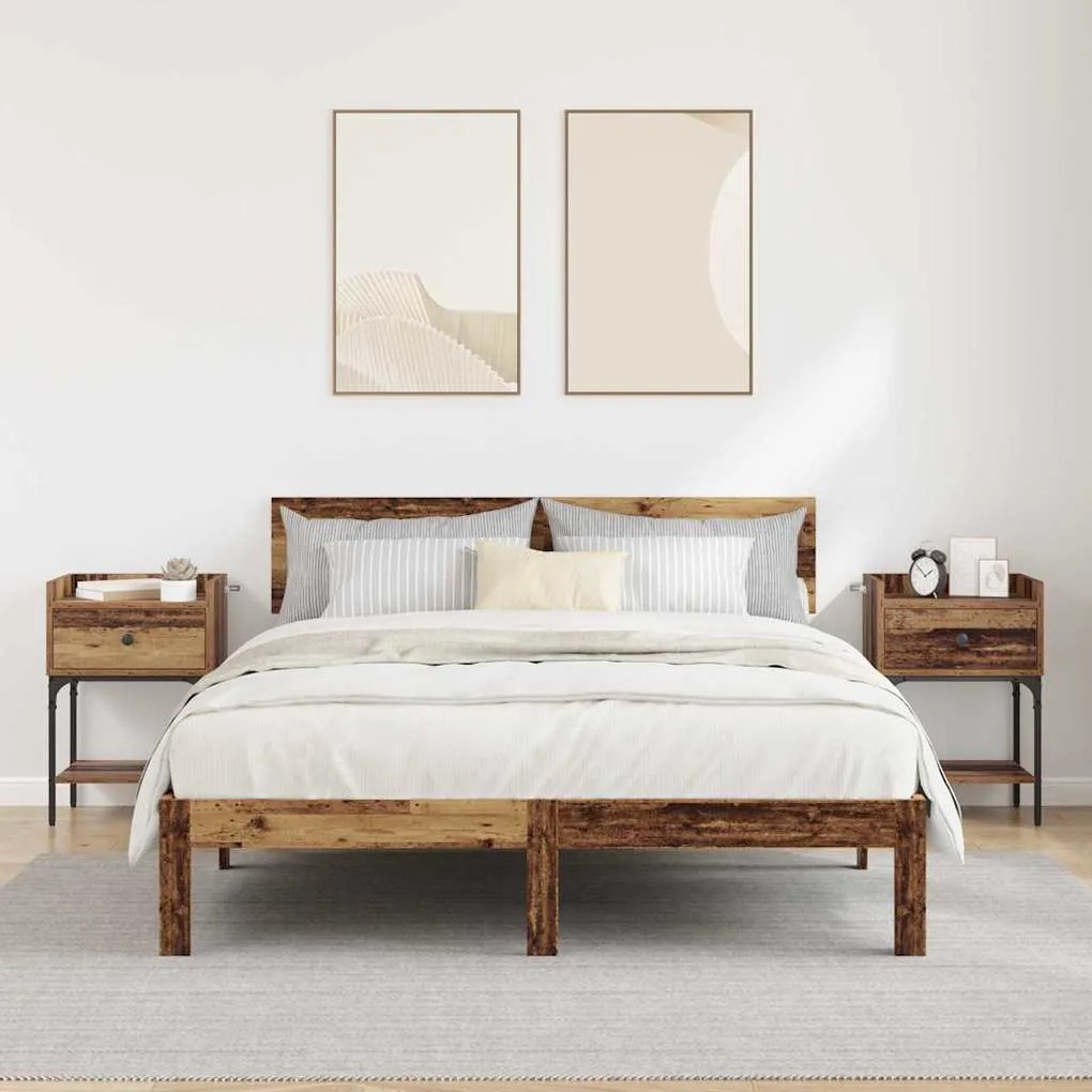 Éjjeli asztal fiókkal 2 pcs Régi fa 40 x 29 x 60 cm Faanyag