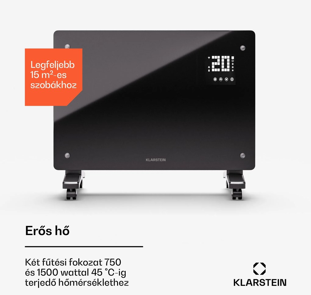 Klarstein Bornholm Smart 1500, konvektoros fűtőtest, 1500 W, WiFi, LED, IP24