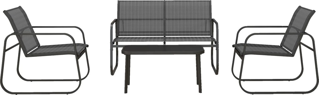 Outsunny Kerti Bútor Szett 4 db, Kerti Szett 1 Kétüléses Kanapéval, 2 Székkel és 1 Kávézóasztallal, Ülőgarnitúra, Balkoni Bútor Szett Teraszra, Hálós,