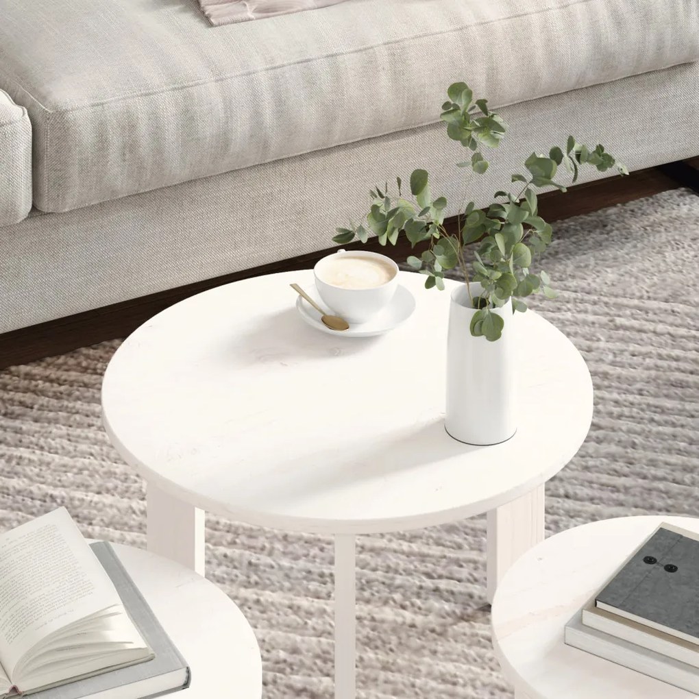 Dohányzóasztal 3 pcs Fehér 47.5 x 47.5 x 27 cm Tömör fenyőfa