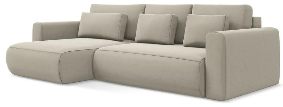 Bézs bársony kinyitható-tárolóhelyes sarokkanapé (bal oldali-heverő résszel) Kapua – Makamii