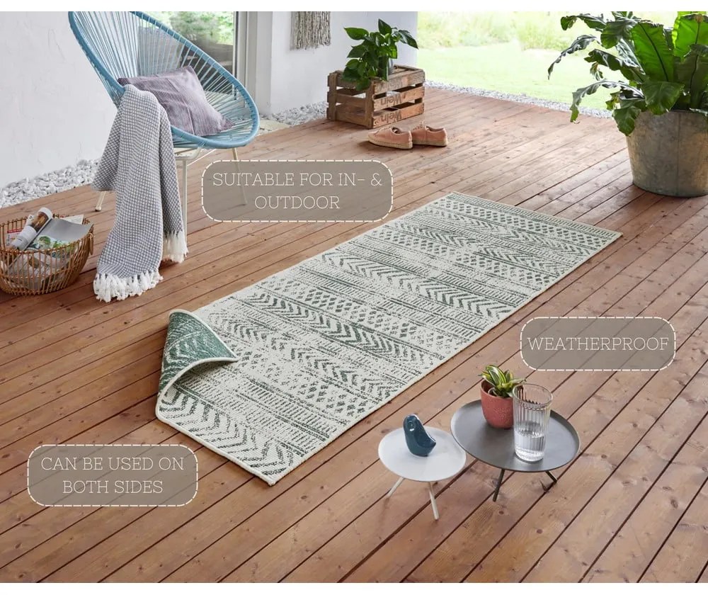 Biri zöld-krémszínű kültéri szőnyeg, 80 x 250 cm - NORTHRUGS