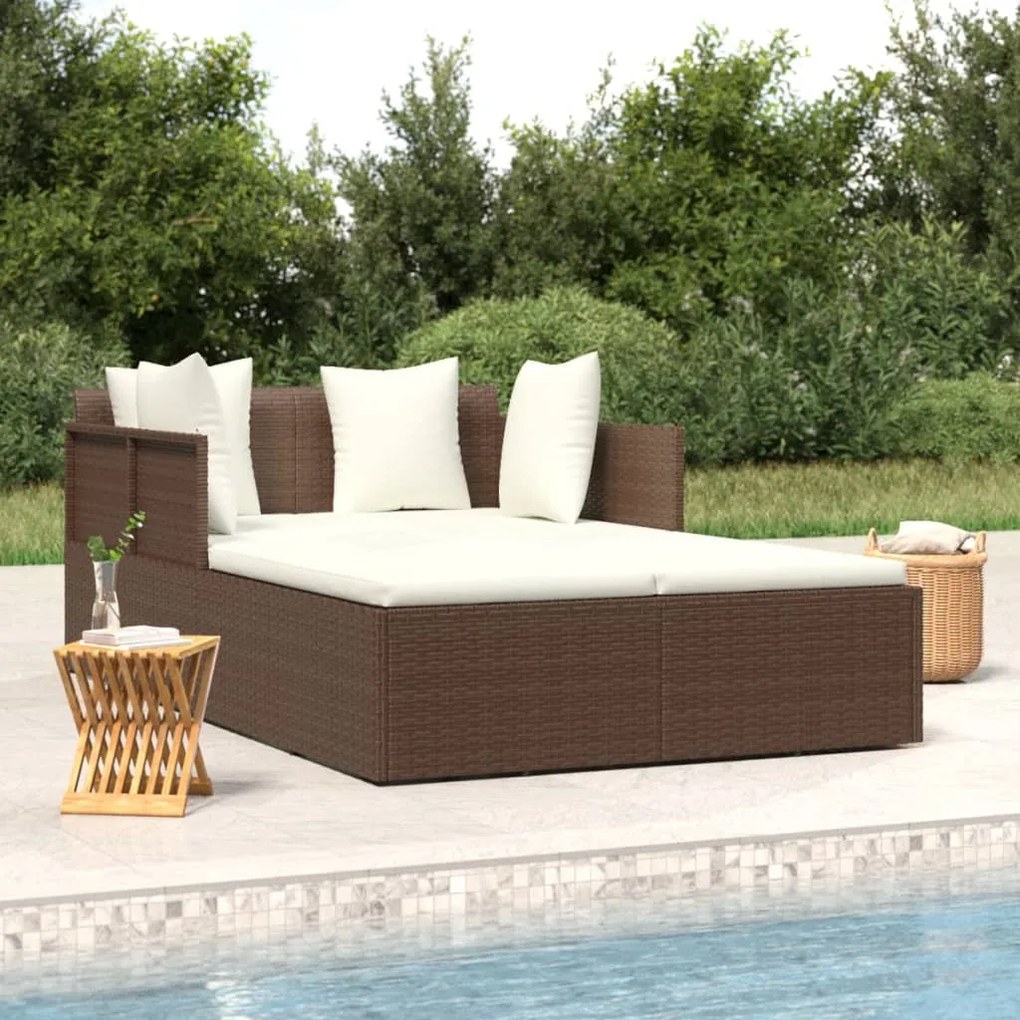 vidaXL barna polyrattan napozóágy párnával 182 x 118 x 63 cm