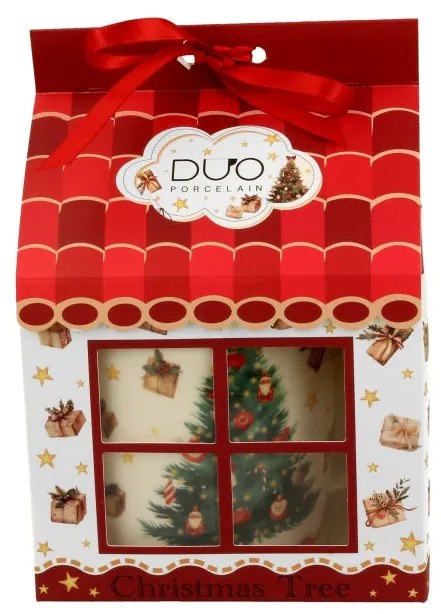 Karácsonyi fenyőfás porcelán bögre 400 ml házikó díszcsomagolásban Christmas Tree 3