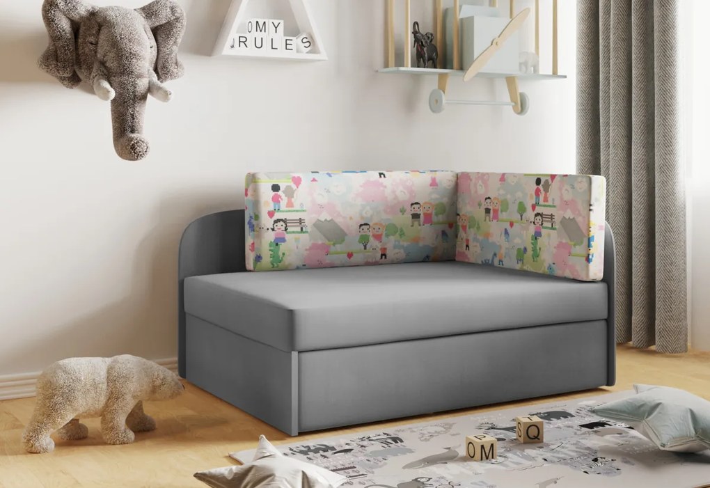 MILO kinyitható gyerek kanapé, 107x64x78, pilka/casablanka 16, balos