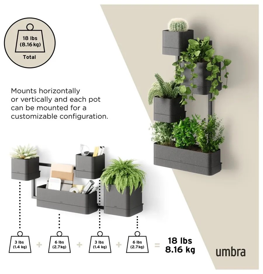 Műanyag virágcserép készlet fűszernövényekhez, 4 db-os -függő Cubiko – Umbra