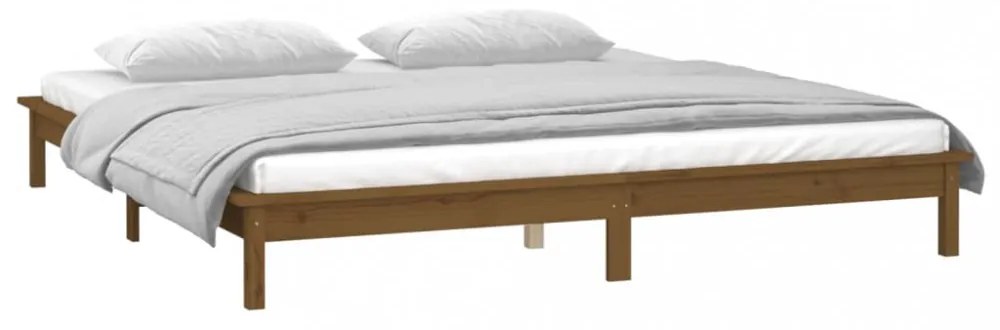 mézbarna tömör fa ágykeret LED-ekkel 200 x 200 cm