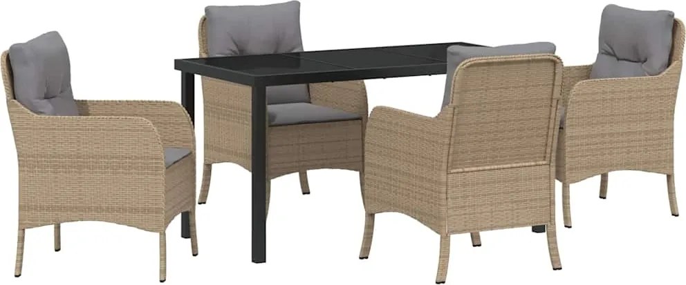 vidaXL Kert étkező szett párnával 5 pcs Bézs polirattan