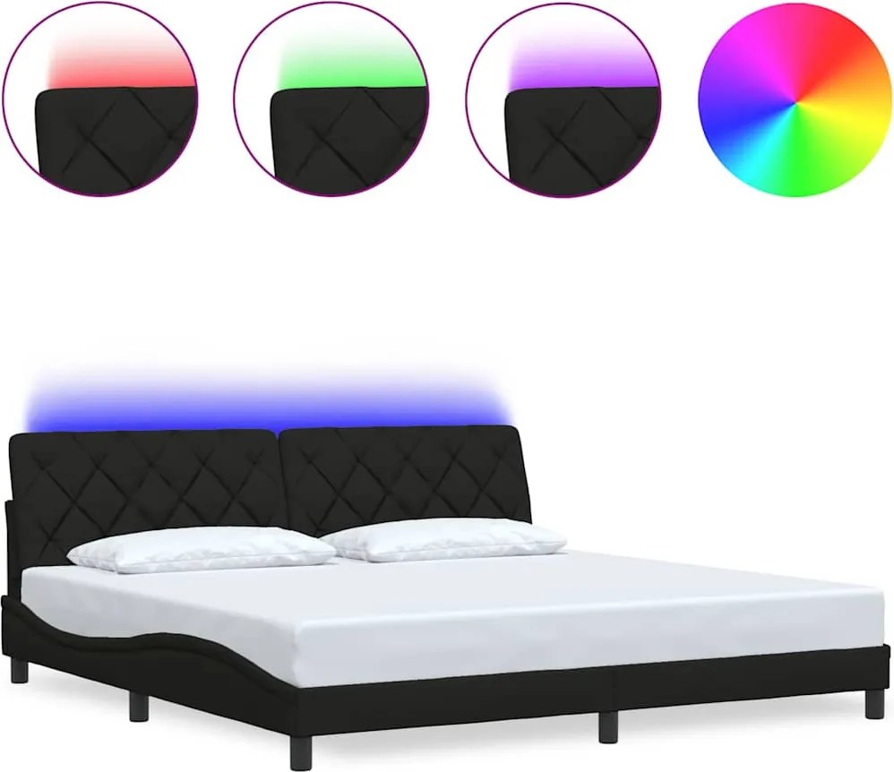 vidaXL fekete szövet ágykeret LED-es matrac nélkül 200 x 200 cm