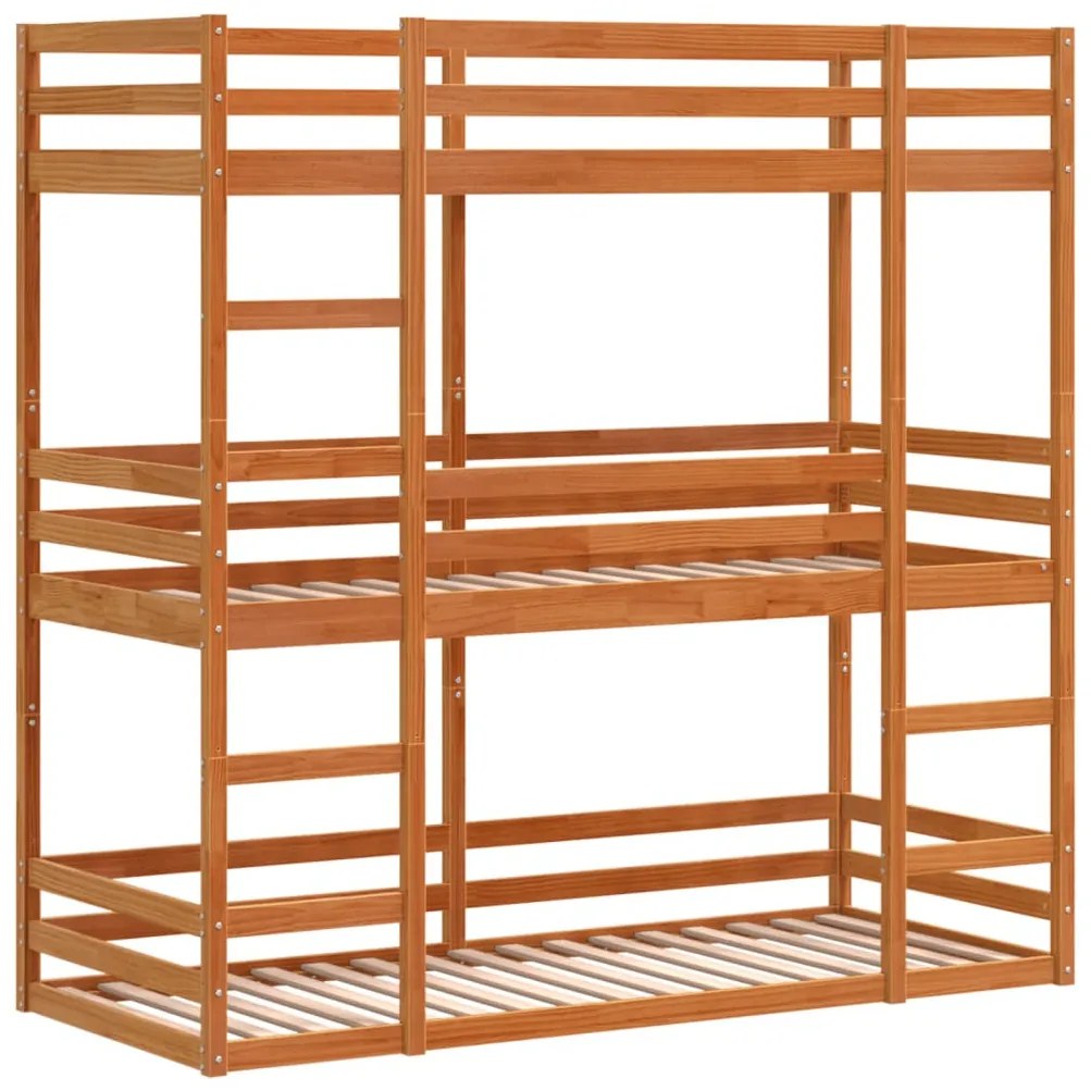 viaszbarna tömör fenyőfa háromszintes ágy 90 x 200 cm