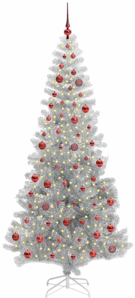 Karácsonyfa 300 LED-del állvánnyal Ezüst 210 cm PET