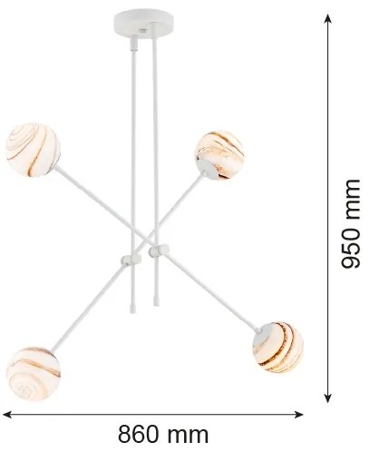 Argon 1841 - Csillár rúdon ABSOS 4xE14/7W/230V alabástrom fehér