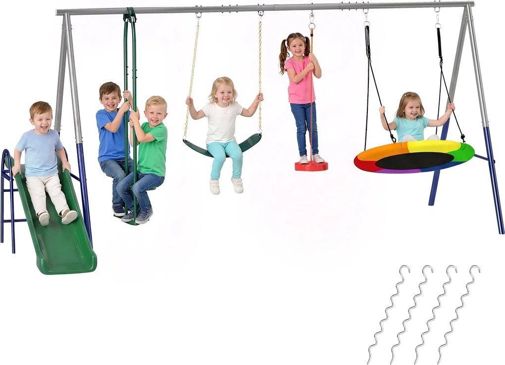 AIYAPLAY 5 az 1-ben gyerek hinta csúszdával – állítható ülések, fészek- és hevederhinta | Aosom