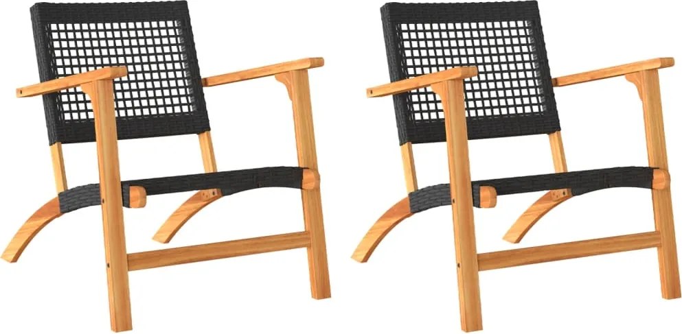 vidaXL 2 db fekete polyrattan és akácfa kerti szék