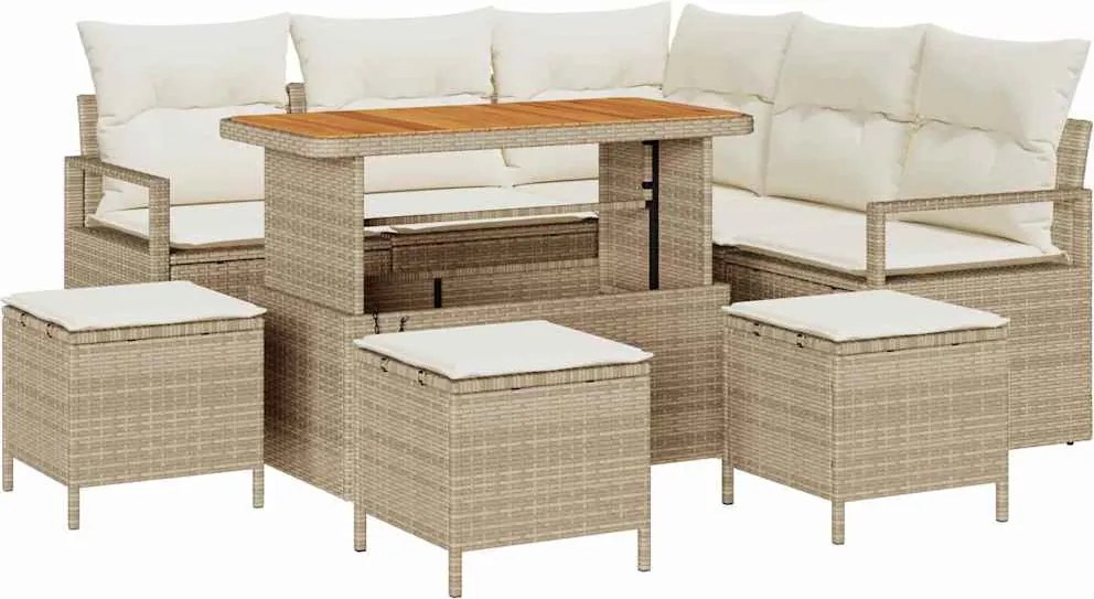 vidaXL Kerti Kanapé Szett párnával 9 pcs Bézs polirattan