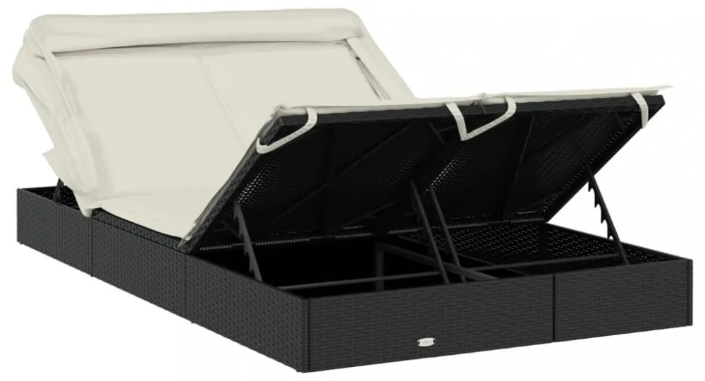 2 személyes fekete polyrattan napágy tetővel 213 x 118 x 97 cm